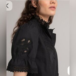 La Redoute Collection Camicia Black Embroidered Blouse Size 48F (18)